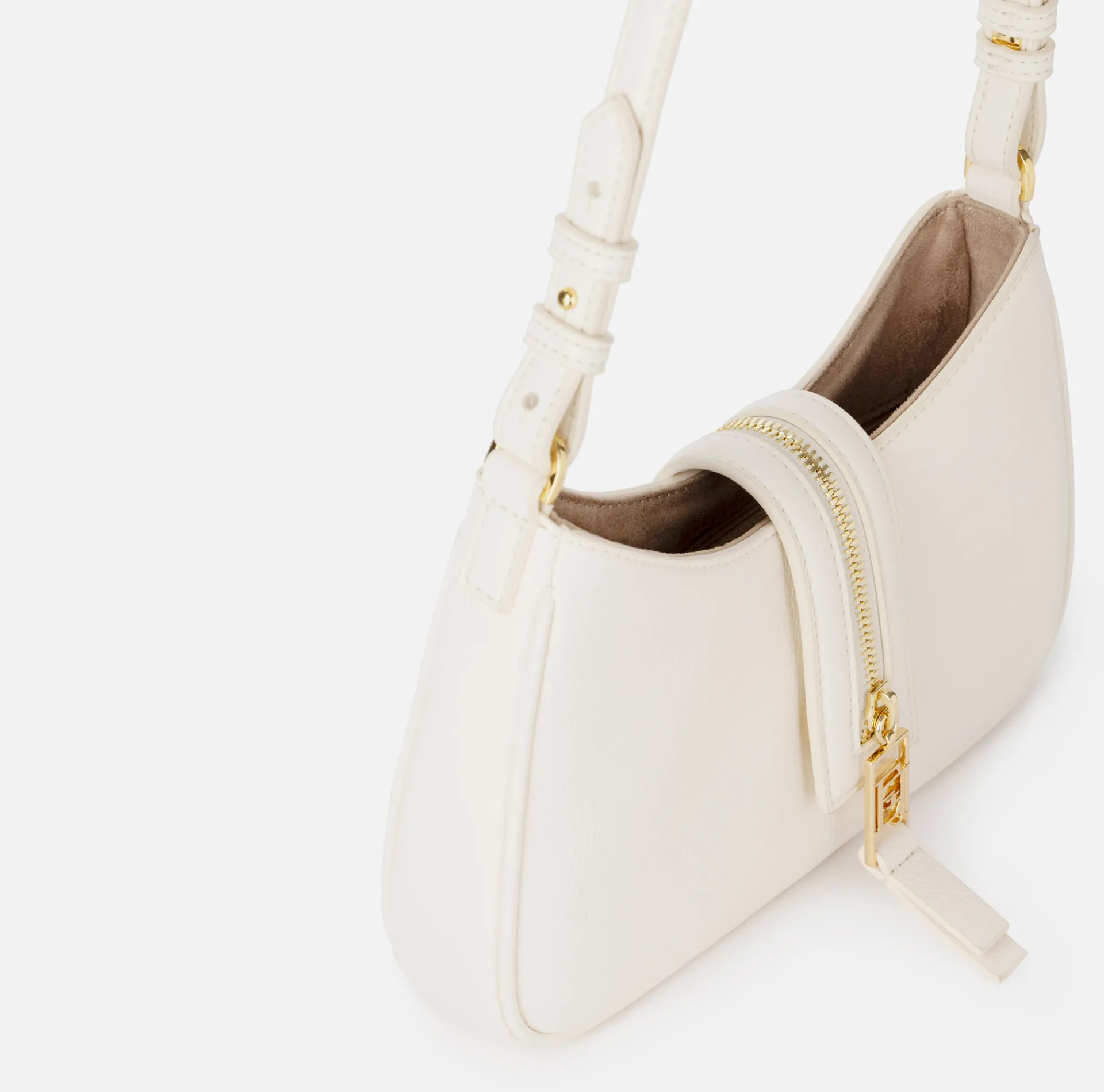 Elisabetta Franchi Shoulder Bags|Small hobo bag in leather-effect material with zip Butter