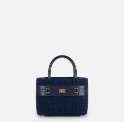 Elisabetta Franchi Handbags|Small shopper bag in jacquard fabric with horsebit Navy