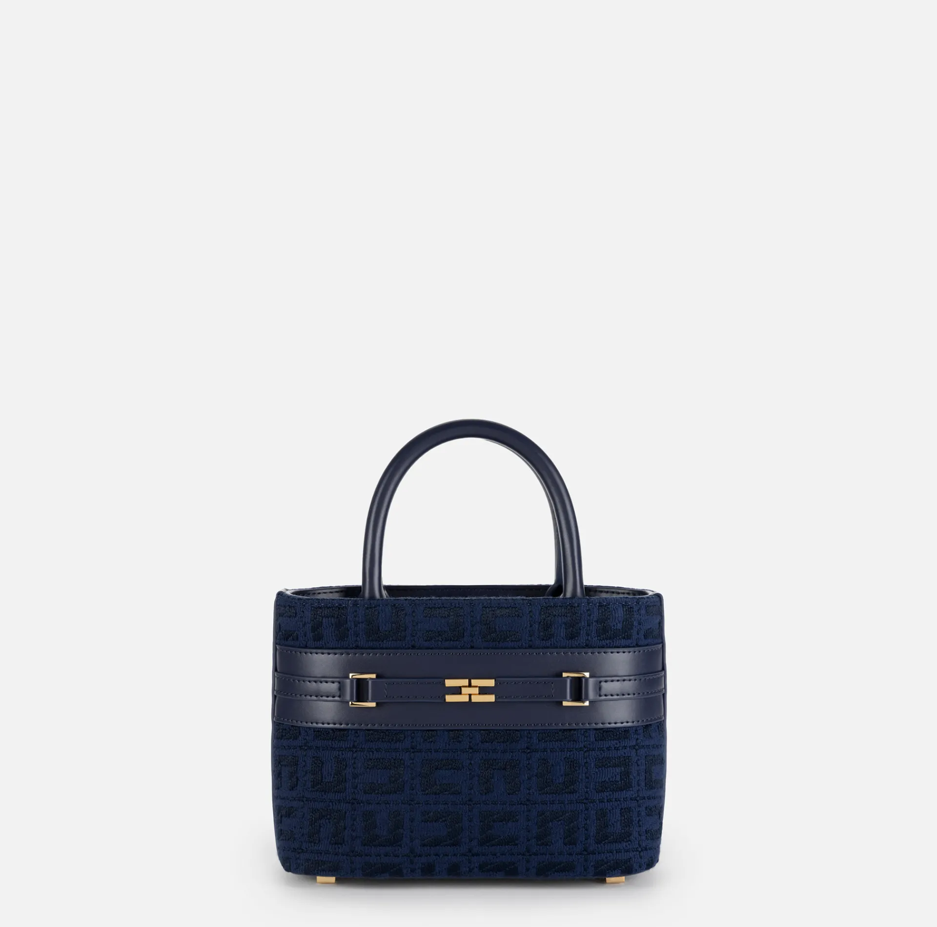 Elisabetta Franchi Handbags|Small shopper bag in jacquard fabric with horsebit Navy