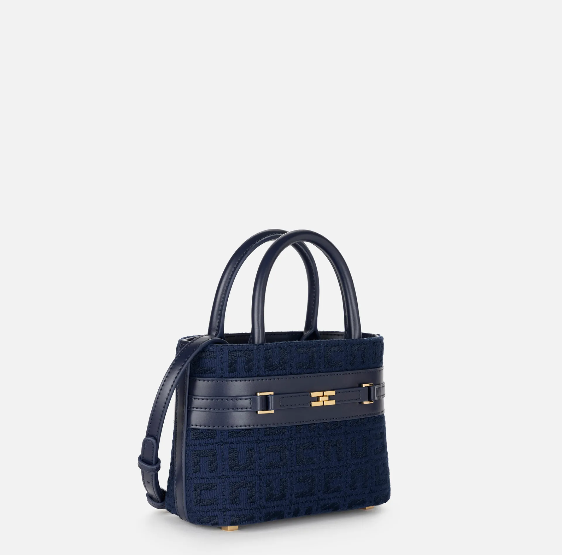 Elisabetta Franchi Handbags|Small shopper bag in jacquard fabric with horsebit Navy