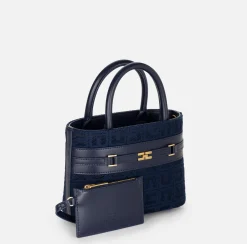 Elisabetta Franchi Handbags|Small shopper bag in jacquard fabric with horsebit Navy