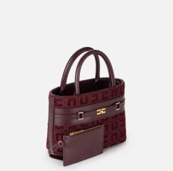 Elisabetta Franchi Handbags|Small shopper bag in jacquard fabric with horsebit RougeNoir