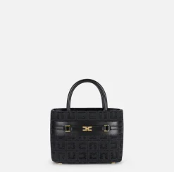 Elisabetta Franchi Handbags|Small shopper bag in jacquard fabric with horsebit Black