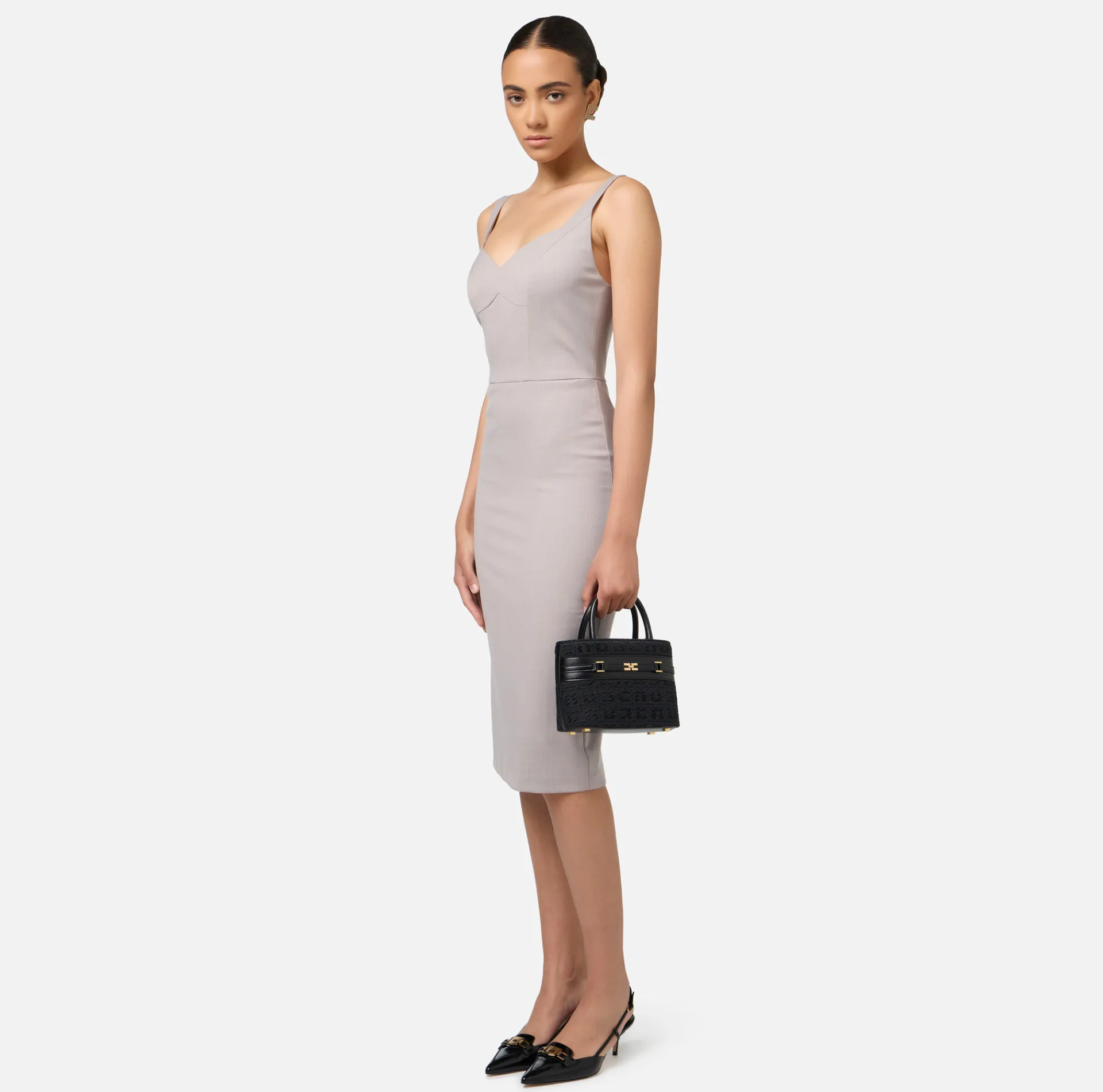 Elisabetta Franchi Handbags|Small shopper bag in jacquard fabric with horsebit Black