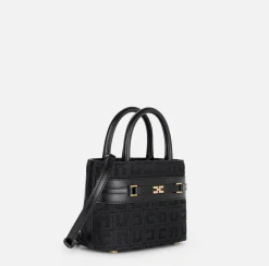 Elisabetta Franchi Handbags|Small shopper bag in jacquard fabric with horsebit Black