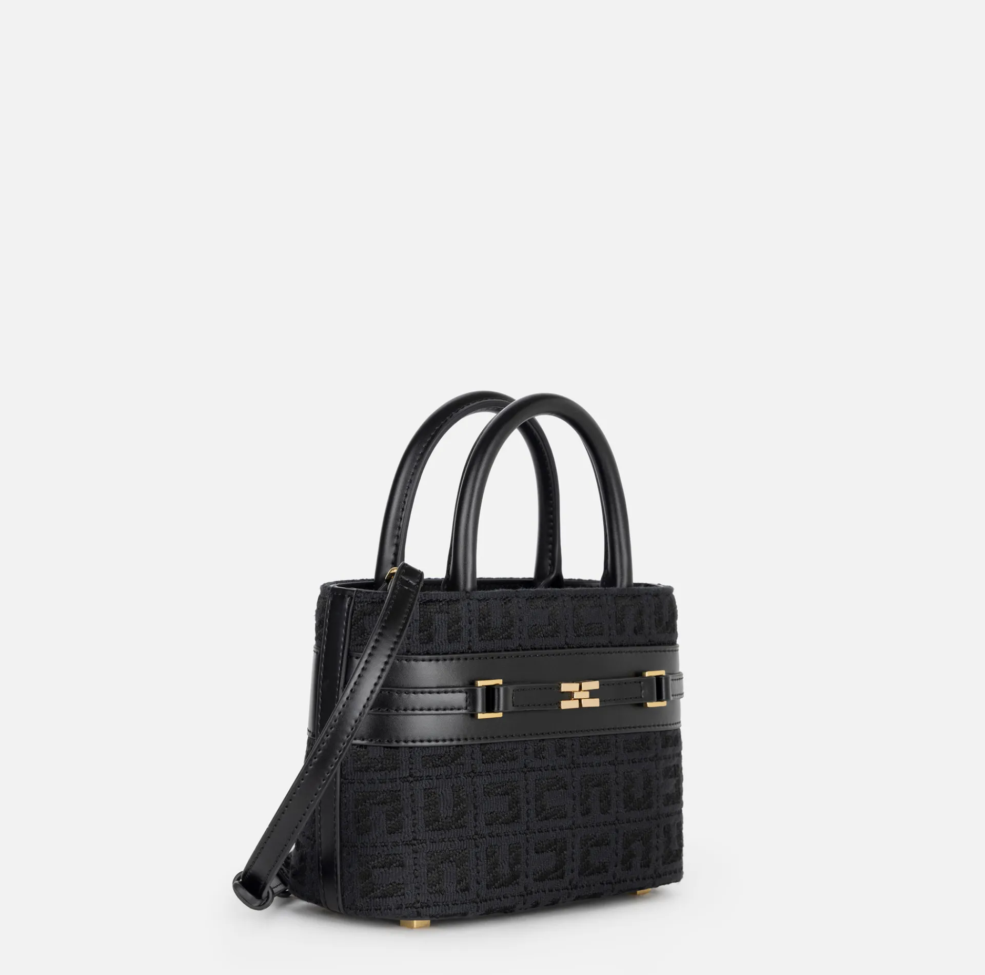 Elisabetta Franchi Handbags|Small shopper bag in jacquard fabric with horsebit Black