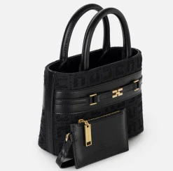 Elisabetta Franchi Handbags|Small shopper bag in jacquard fabric with horsebit Black