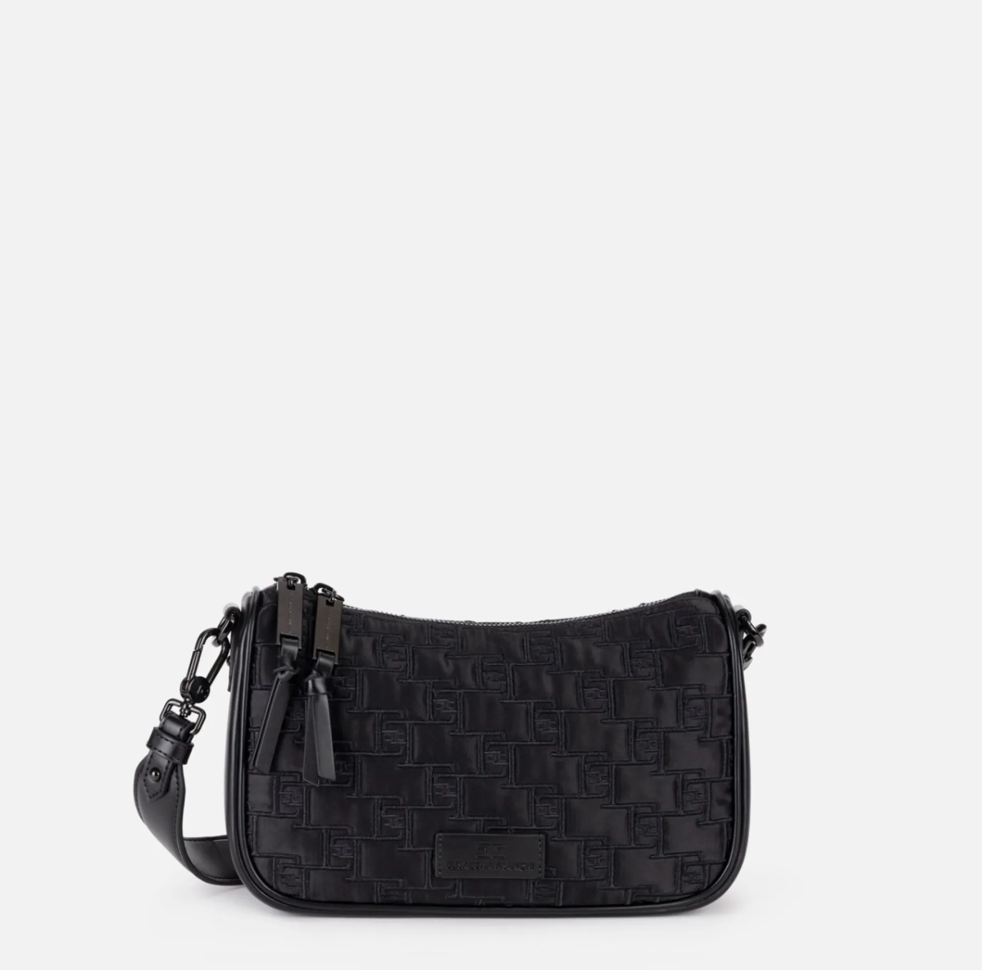 Elisabetta Franchi Shoulder Bags|Small shoulder bag in embroidered satin Black
