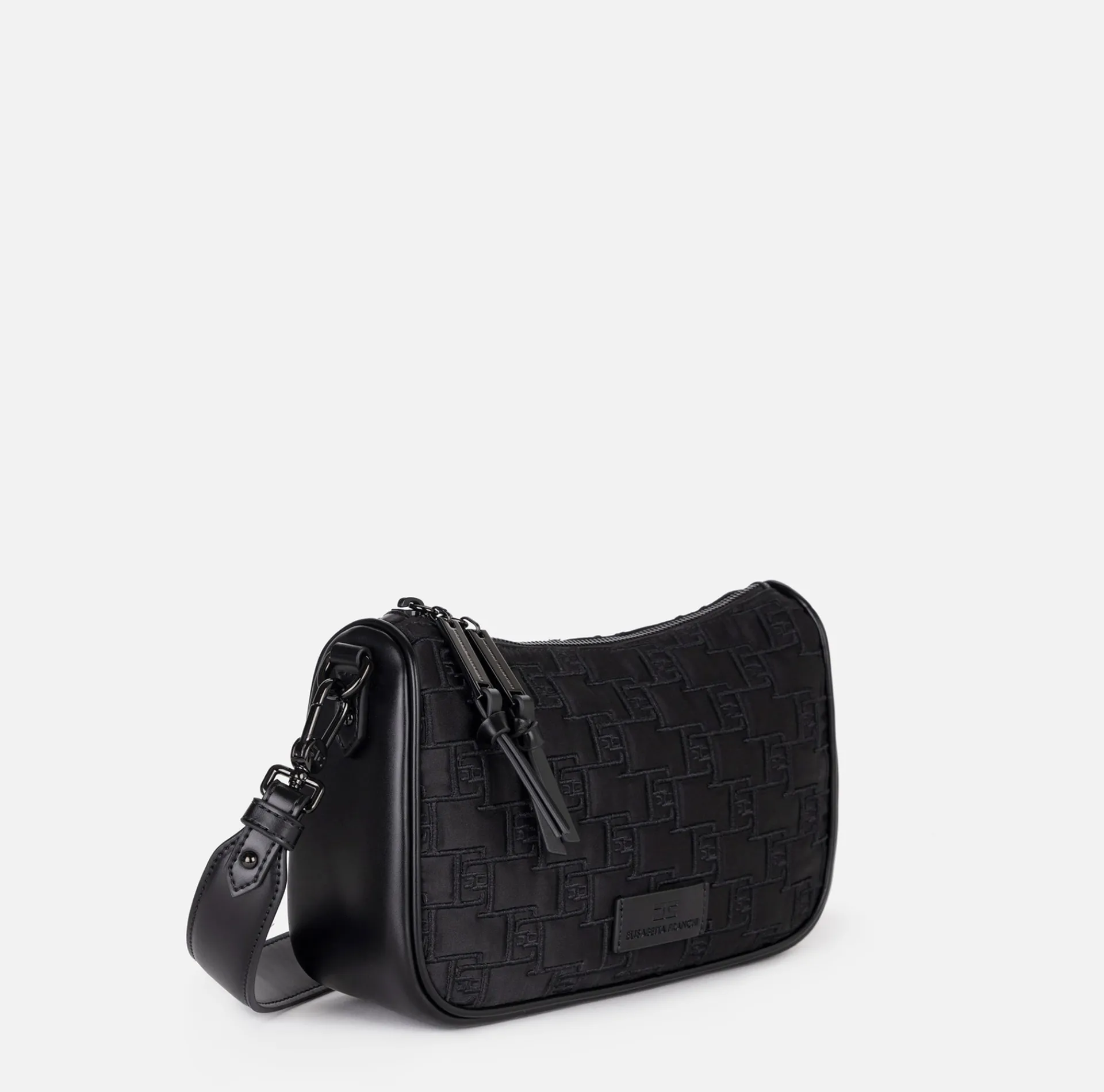 Elisabetta Franchi Shoulder Bags|Small shoulder bag in embroidered satin Black