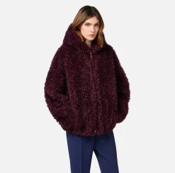 Elisabetta Franchi Coats And Jackets|Soft-effect fabric jacket with hood RougeNoir