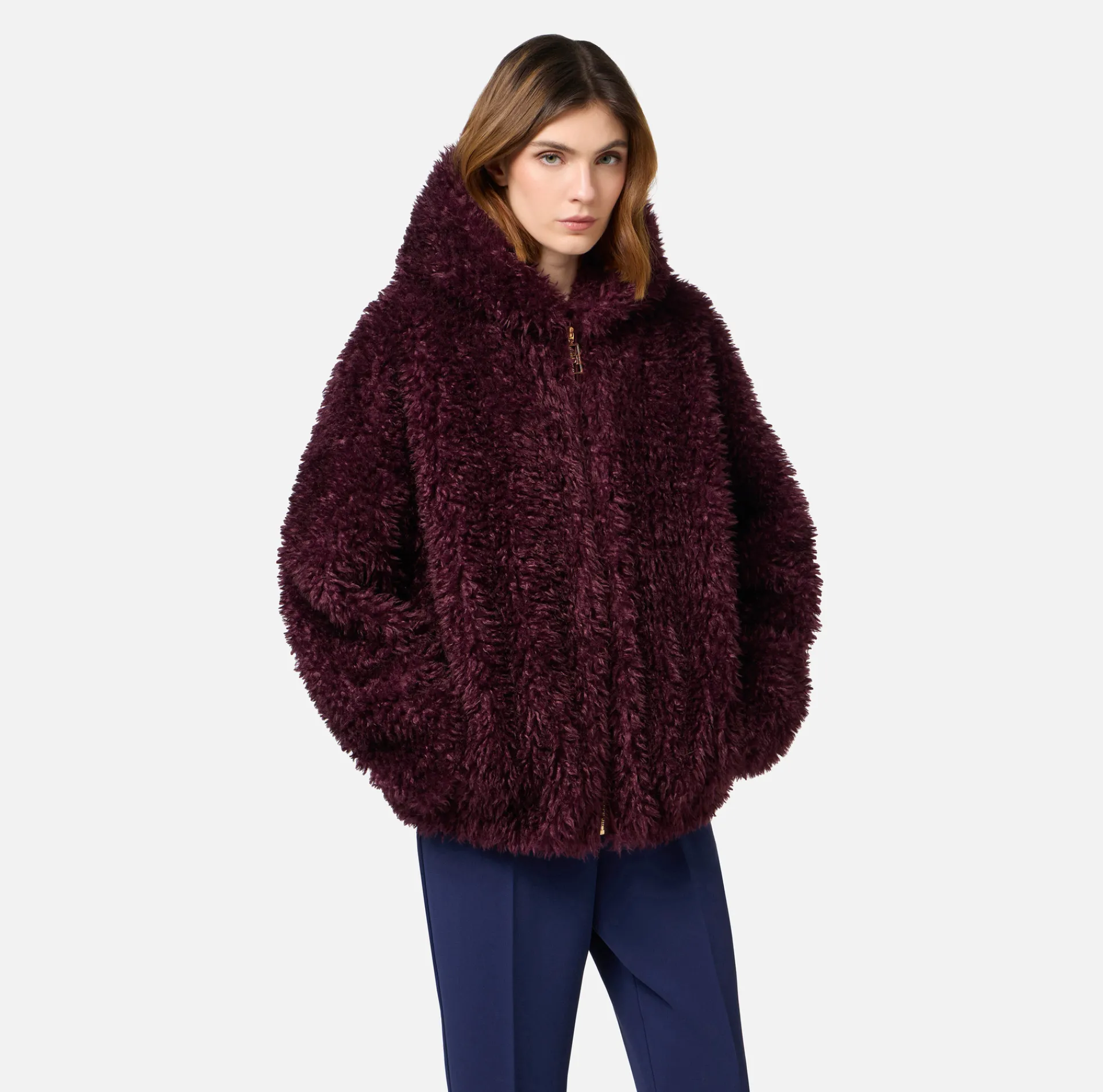 Elisabetta Franchi Coats And Jackets|Soft-effect fabric jacket with hood RougeNoir
