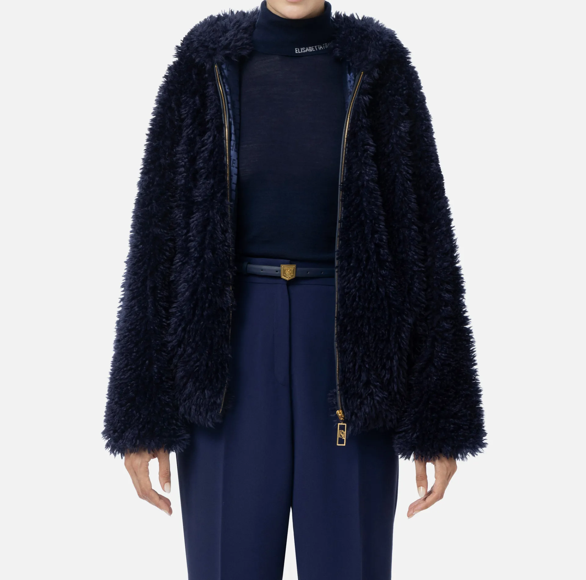 Elisabetta Franchi Coats And Jackets|Soft-effect fabric jacket with hood Navy