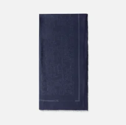 Elisabetta Franchi Scarves|Square viscosa jacquard pashmina scarf with logo lettering Navy