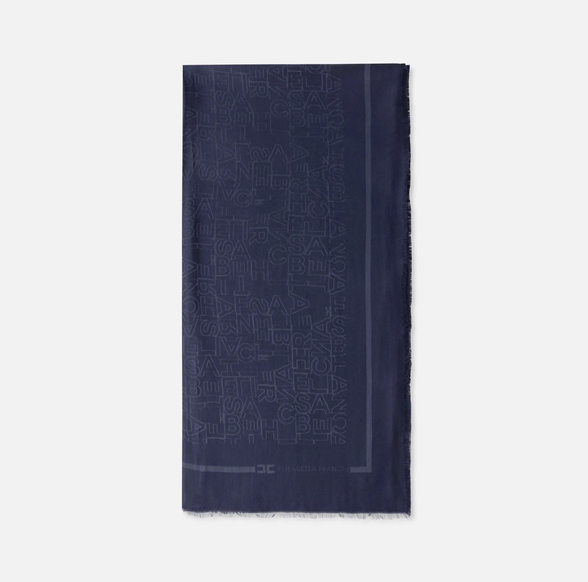 Elisabetta Franchi Scarves|Square viscosa jacquard pashmina scarf with logo lettering Navy
