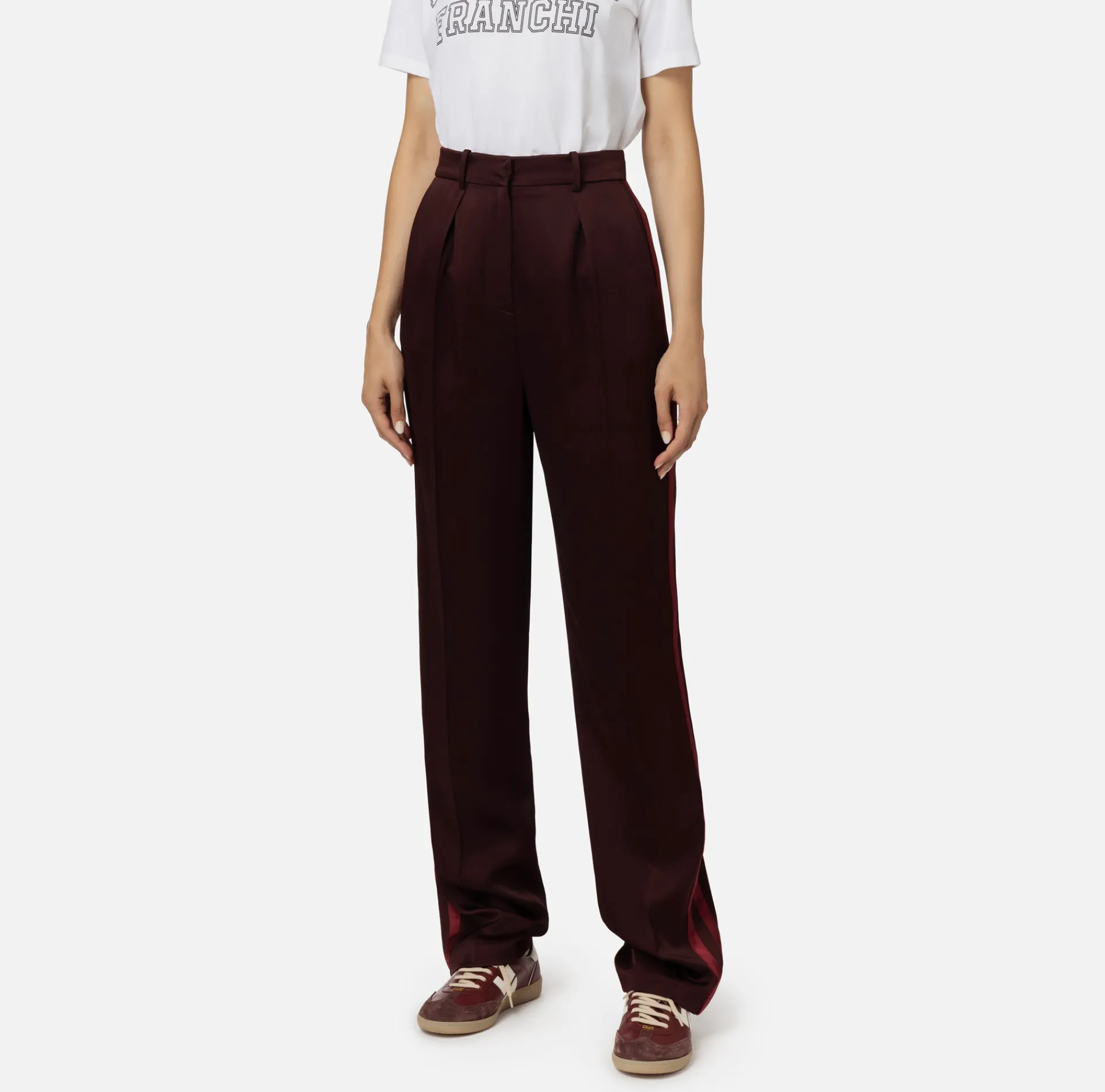 Elisabetta Franchi Tailleur|Trousers And Shorts|Straight enver satin trousers with satin bands RougeNoir