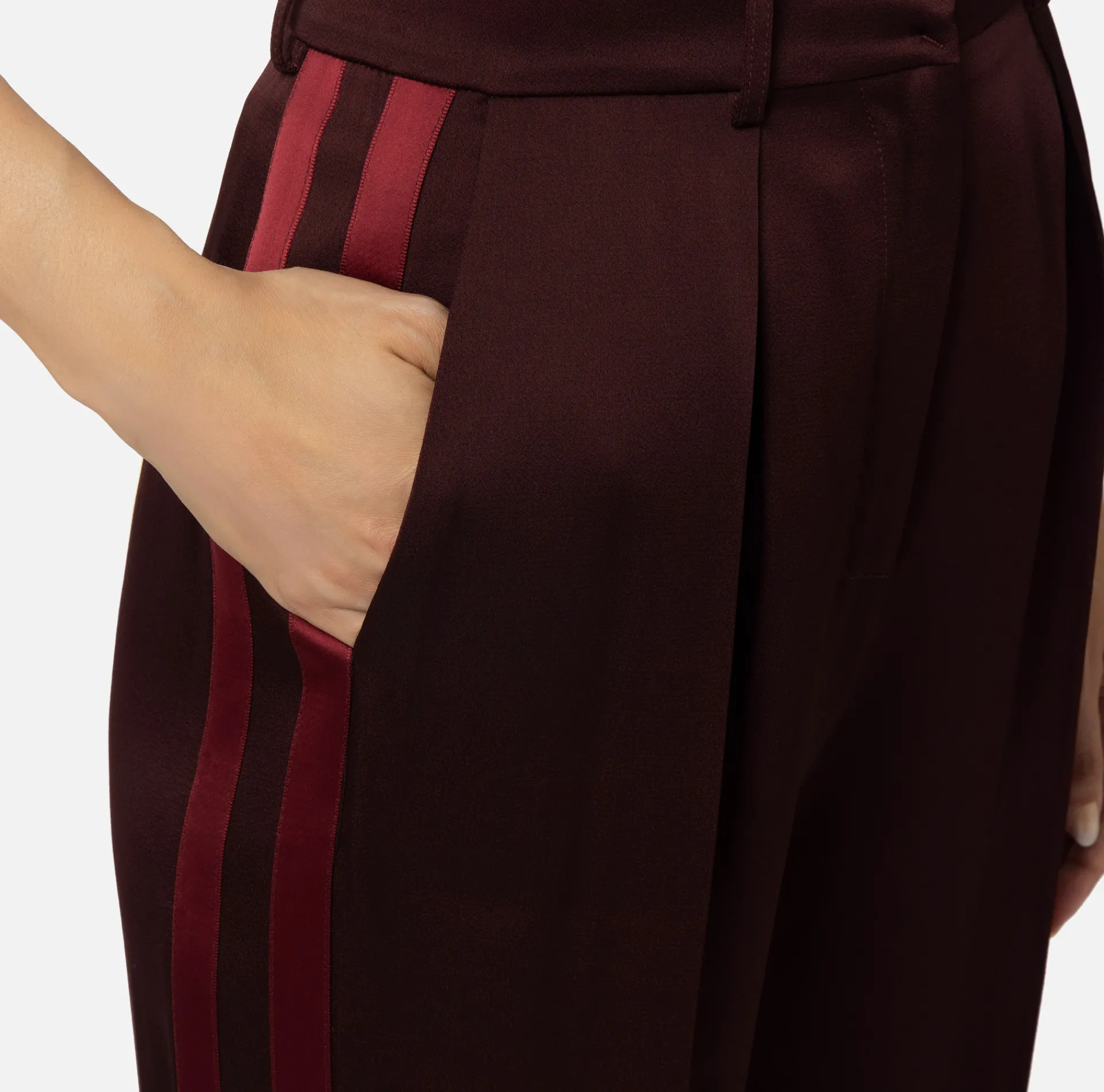Elisabetta Franchi Tailleur|Trousers And Shorts|Straight enver satin trousers with satin bands RougeNoir