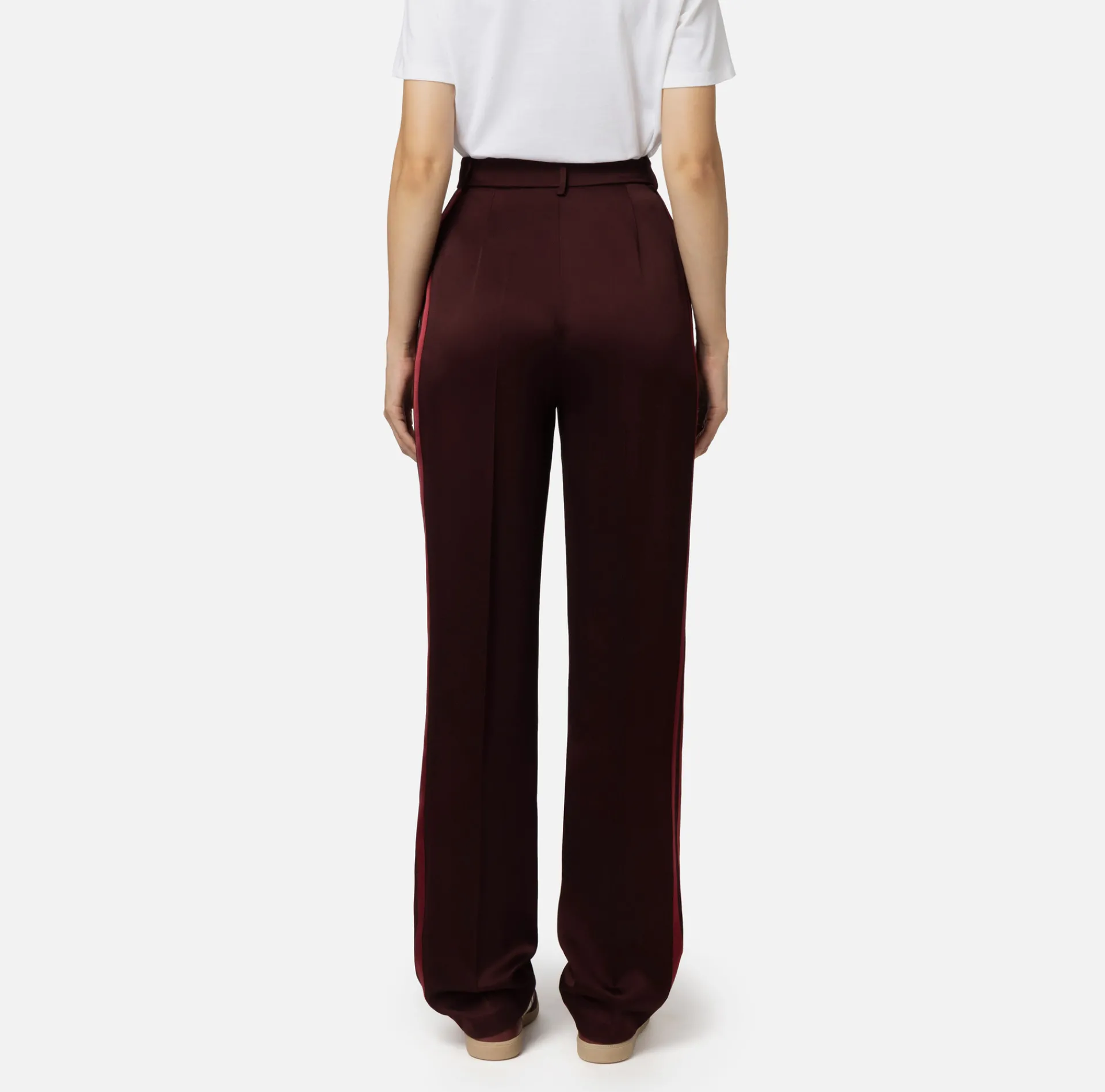 Elisabetta Franchi Tailleur|Trousers And Shorts|Straight enver satin trousers with satin bands RougeNoir