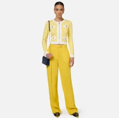 Elisabetta Franchi Trousers And Shorts|Straight enver satin trousers with double darts Mimosa