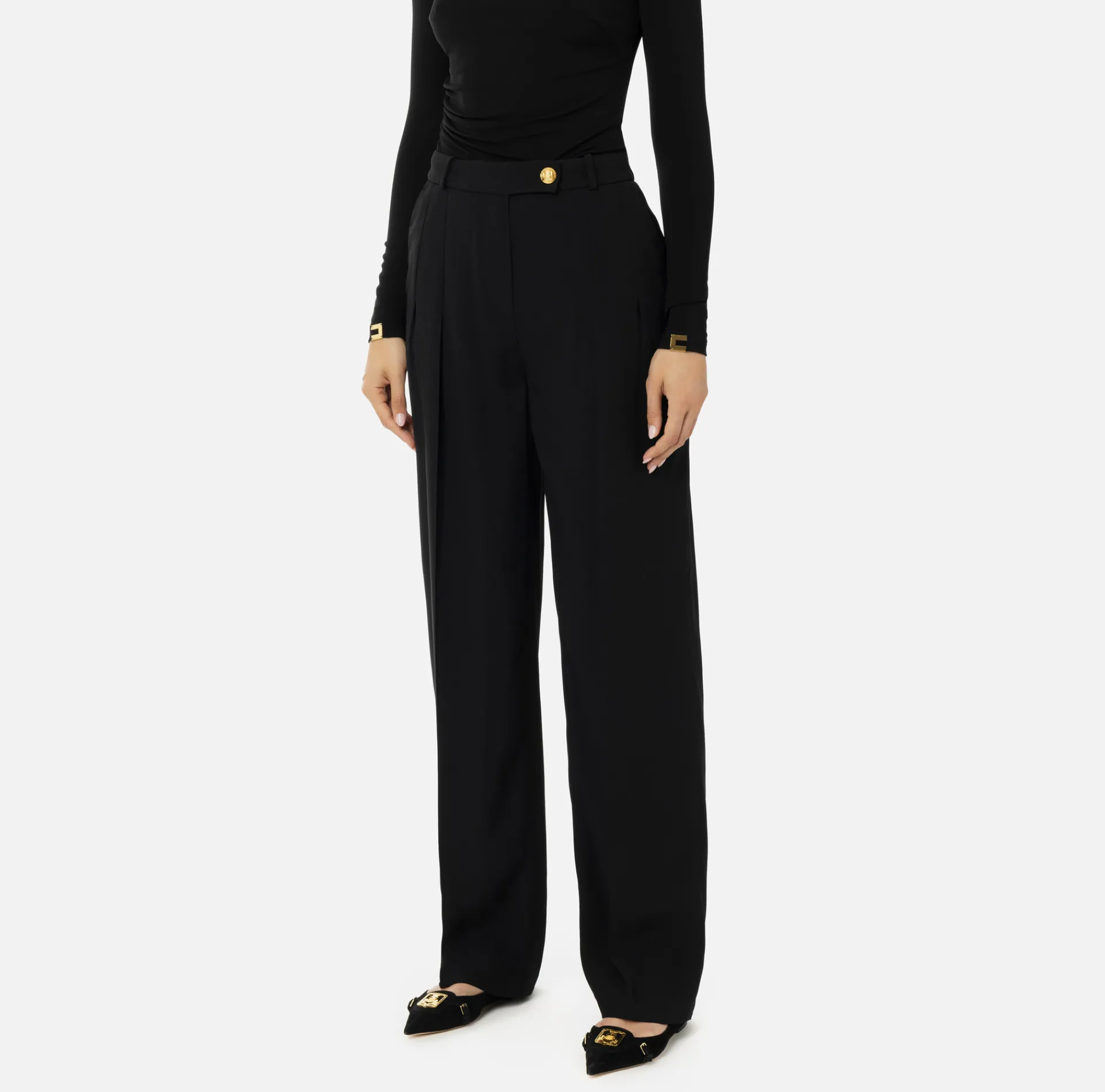 Elisabetta Franchi Trousers And Shorts|Straight enver satin trousers with double darts Black