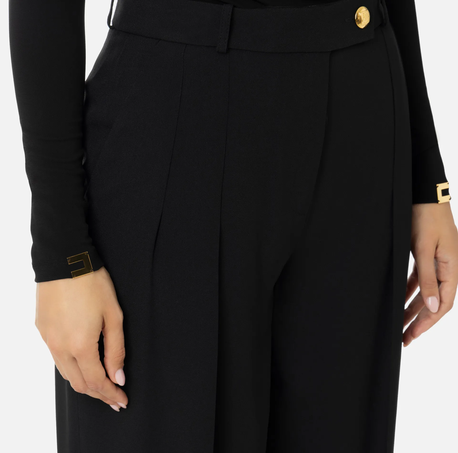 Elisabetta Franchi Trousers And Shorts|Straight enver satin trousers with double darts Black