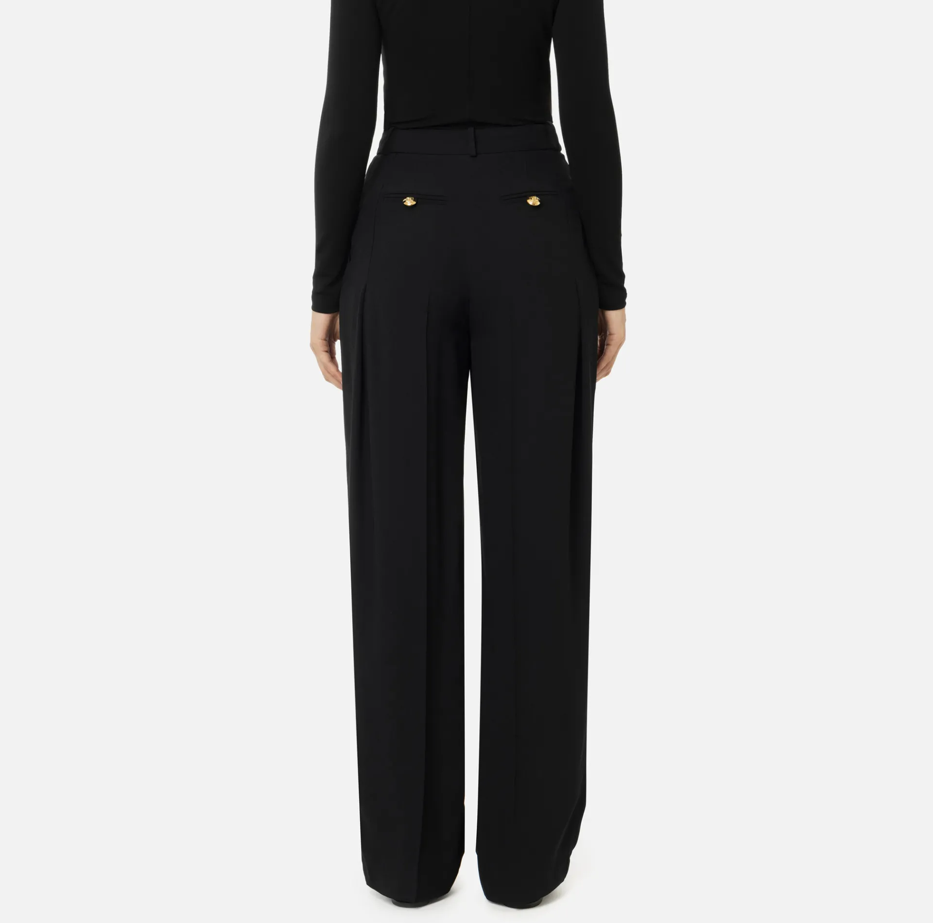 Elisabetta Franchi Trousers And Shorts|Straight enver satin trousers with double darts Black