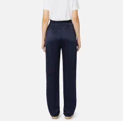 Elisabetta Franchi Tailleur|Trousers And Shorts|Straight enver satin trousers with satin bands Navy