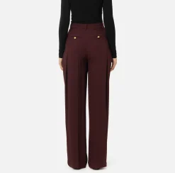 Elisabetta Franchi Trousers And Shorts|Straight enver satin trousers with double darts RougeNoir