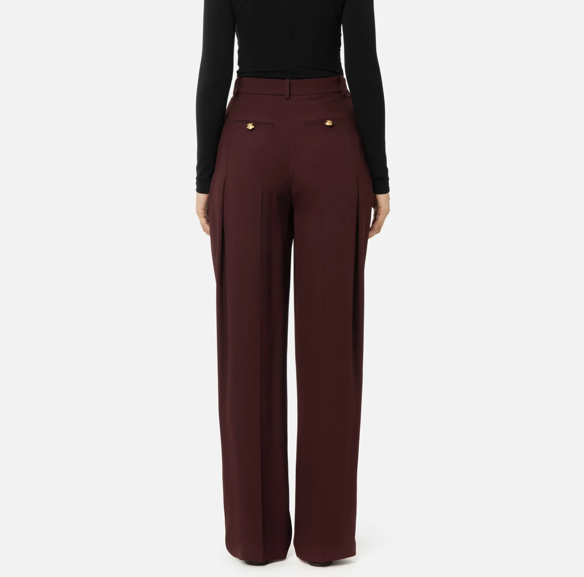 Elisabetta Franchi Trousers And Shorts|Straight enver satin trousers with double darts RougeNoir