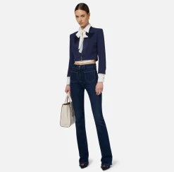 Elisabetta Franchi Jeans|Straight jeans in stretch cotton with logo plaques DenimBlue