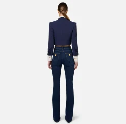 Elisabetta Franchi Jeans|Straight jeans in stretch cotton with logo plaques DenimBlue
