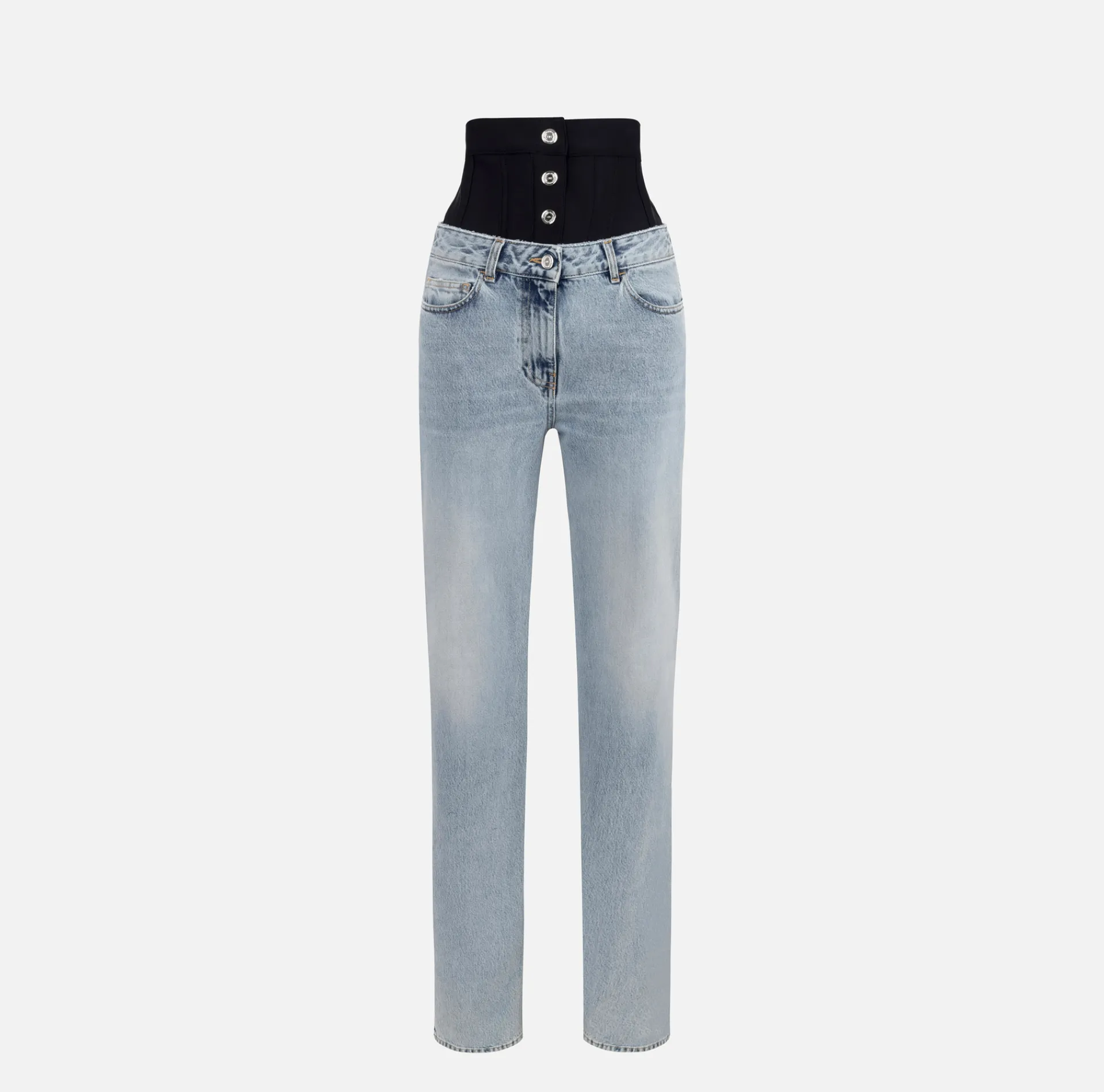 Elisabetta Franchi Jeans|Straight organic cotton jeans with neoprene corset Lightdenim