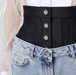 Elisabetta Franchi Jeans|Straight organic cotton jeans with neoprene corset Lightdenim