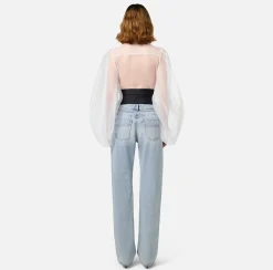 Elisabetta Franchi Jeans|Straight organic cotton jeans with neoprene corset Lightdenim