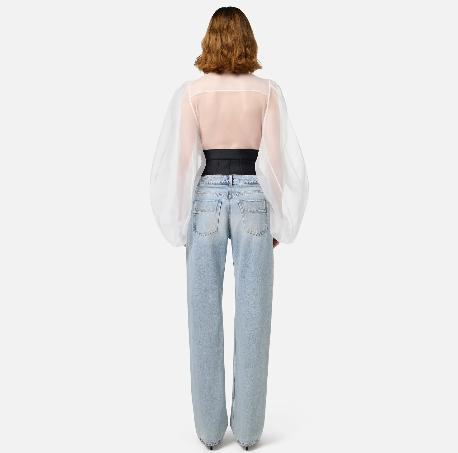 Elisabetta Franchi Jeans|Straight organic cotton jeans with neoprene corset Lightdenim