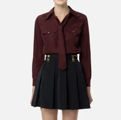 Elisabetta Franchi Shirts And Blouses|Straight shirt in technical nylon with tie RougeNoir