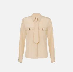 Elisabetta Franchi Shirts And Blouses|Straight shirt in technical nylon with tie Cream