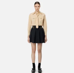 Elisabetta Franchi Shirts And Blouses|Straight shirt in technical nylon with tie Cream