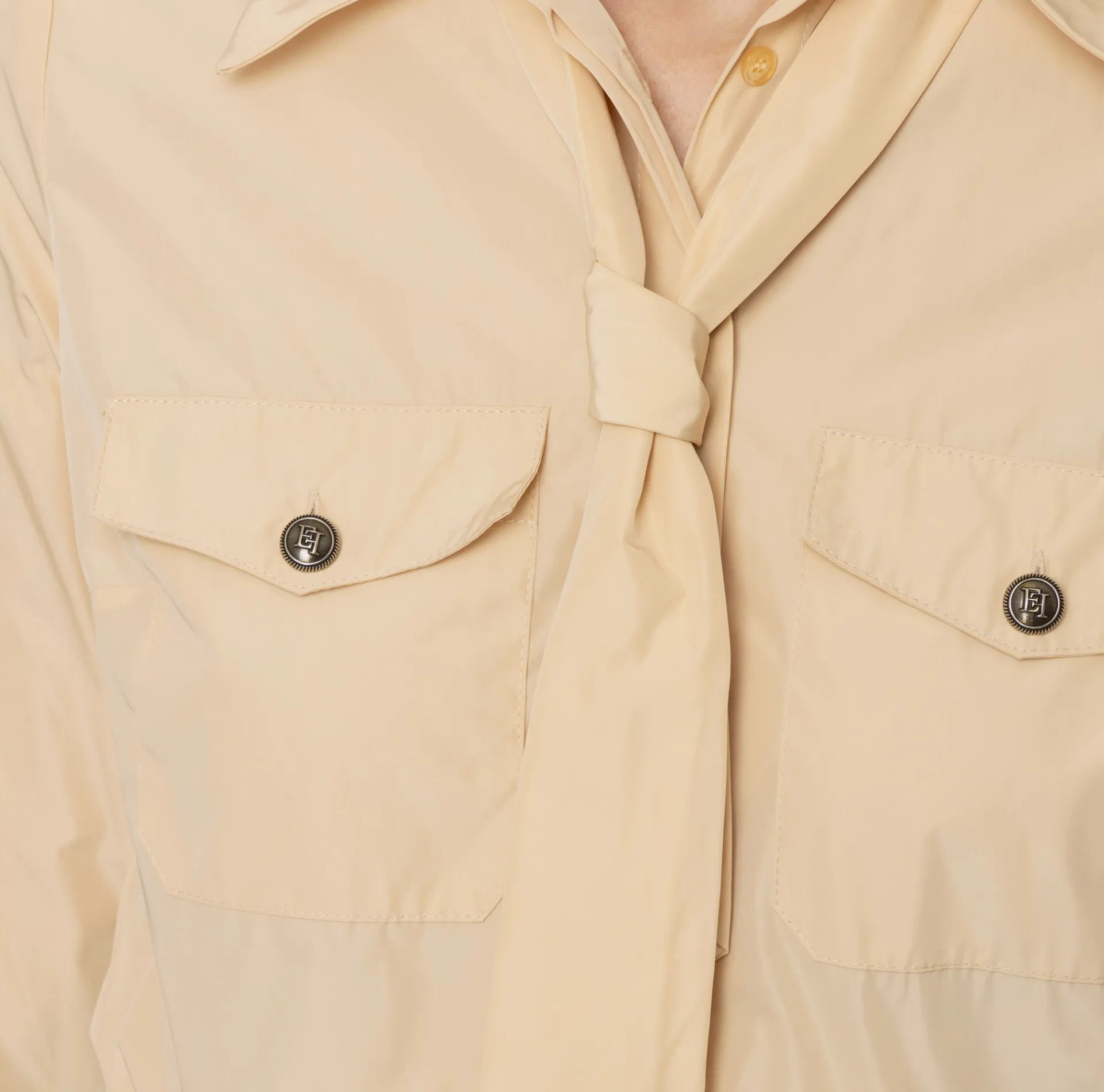 Elisabetta Franchi Shirts And Blouses|Straight shirt in technical nylon with tie Cream