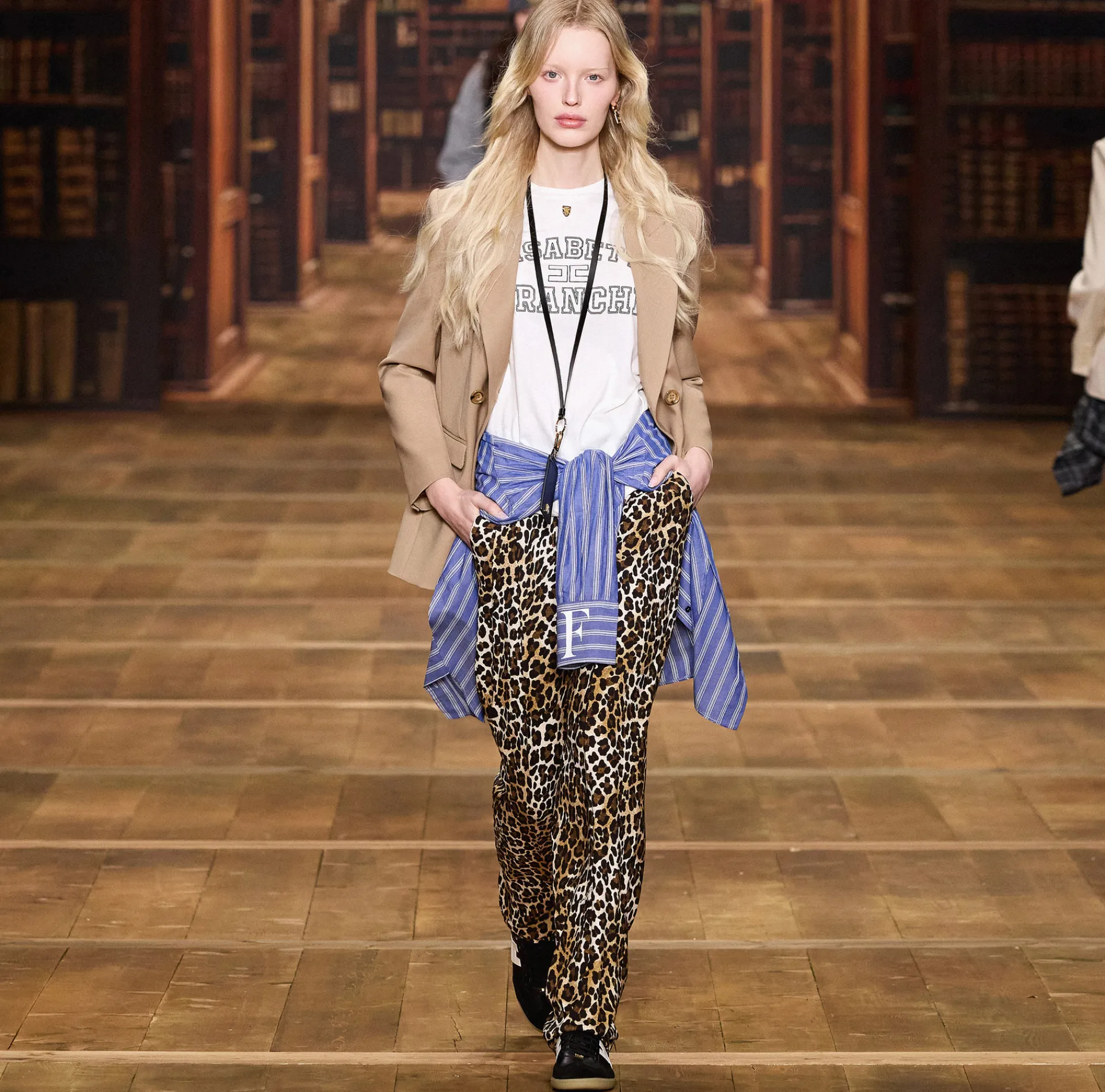 Elisabetta Franchi Trousers And Shorts|Tailleur|Straight trousers in animalier crêpe fabric with double darts Animalprint