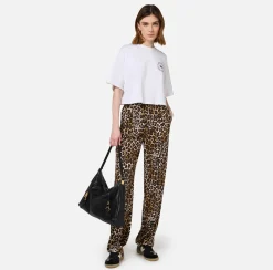 Elisabetta Franchi Trousers And Shorts|Tailleur|Straight trousers in animalier crêpe fabric with double darts Animalprint