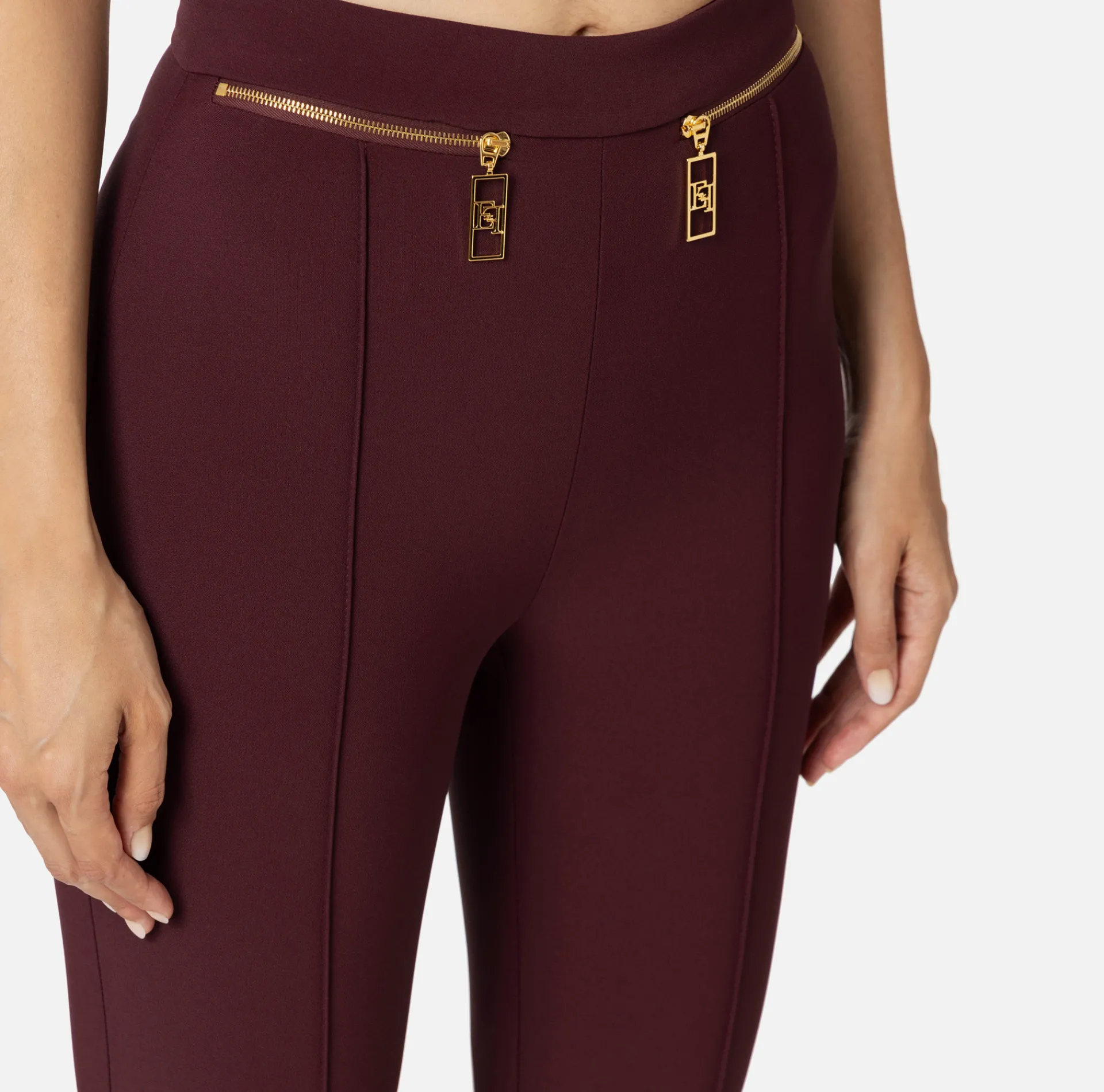 Elisabetta Franchi Trousers And Shorts|Tailleur|Straight trousers in crêpe fabric with zip RougeNoir