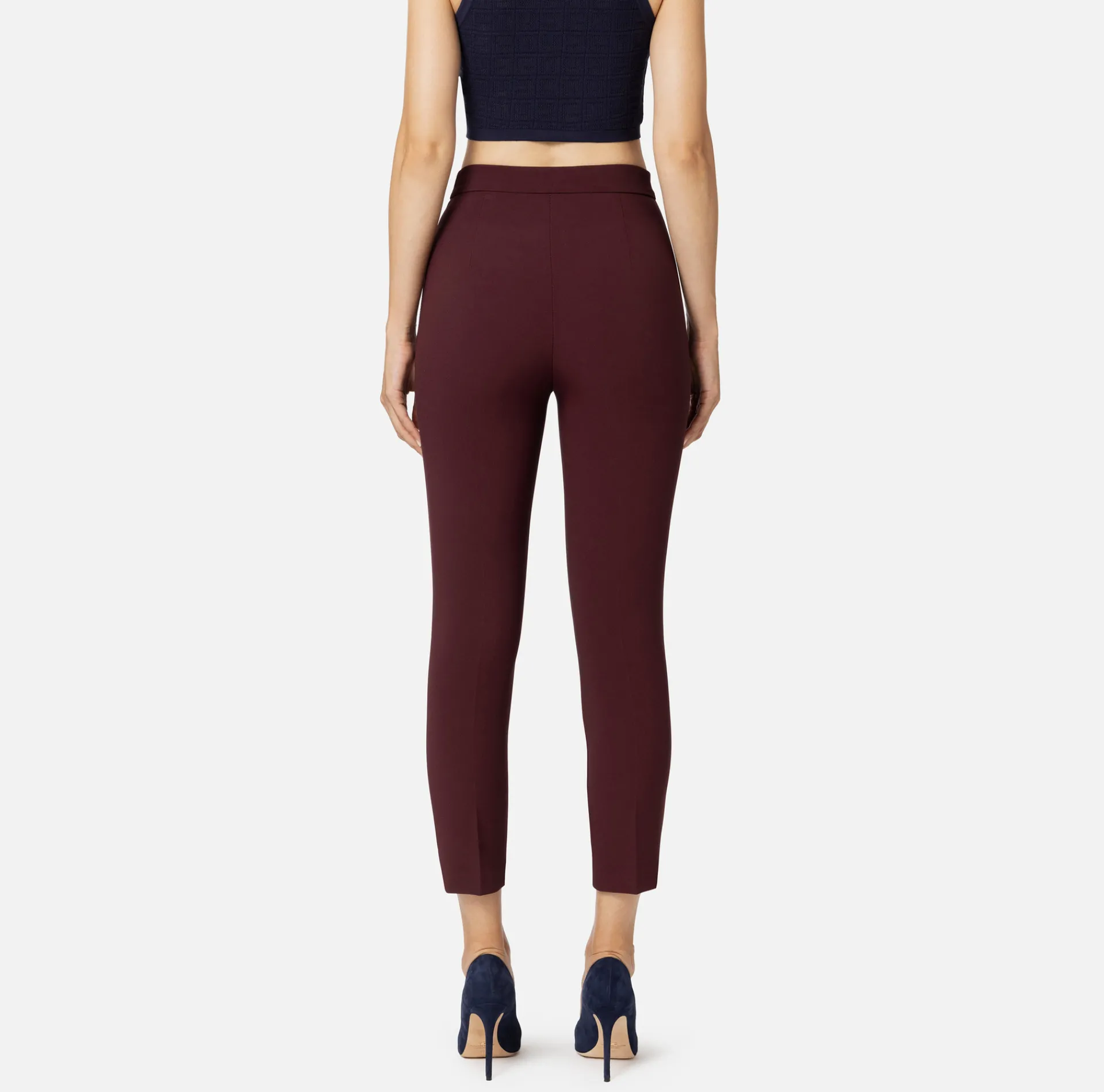 Elisabetta Franchi Trousers And Shorts|Tailleur|Straight trousers in crêpe fabric with zip RougeNoir