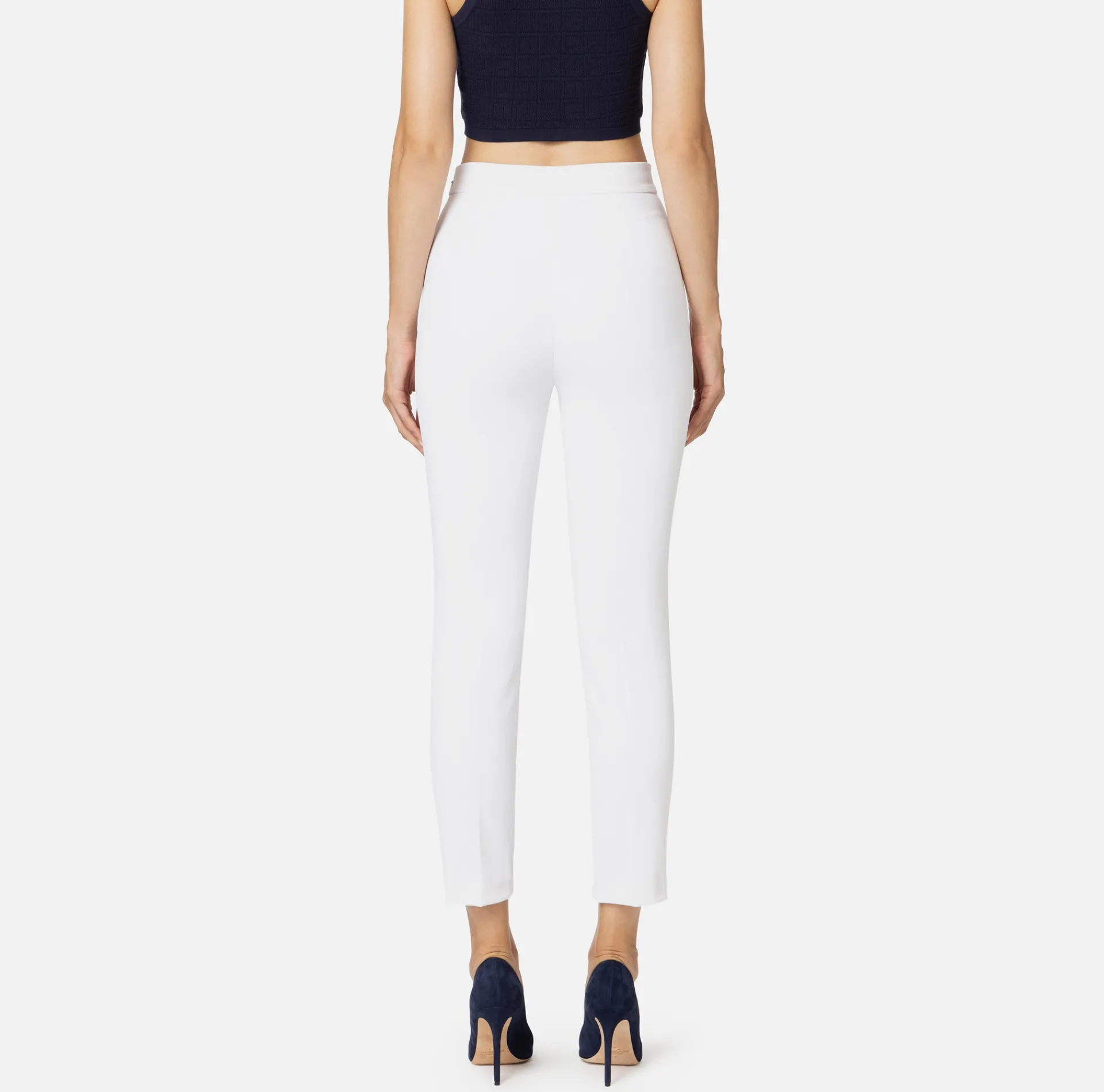 Elisabetta Franchi Trousers And Shorts|Tailleur|Straight trousers in crêpe fabric with zip Ivory