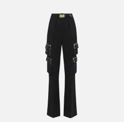 Elisabetta Franchi Trousers And Shorts|Straight trousers in crêpe fabric with pockets and belt Black