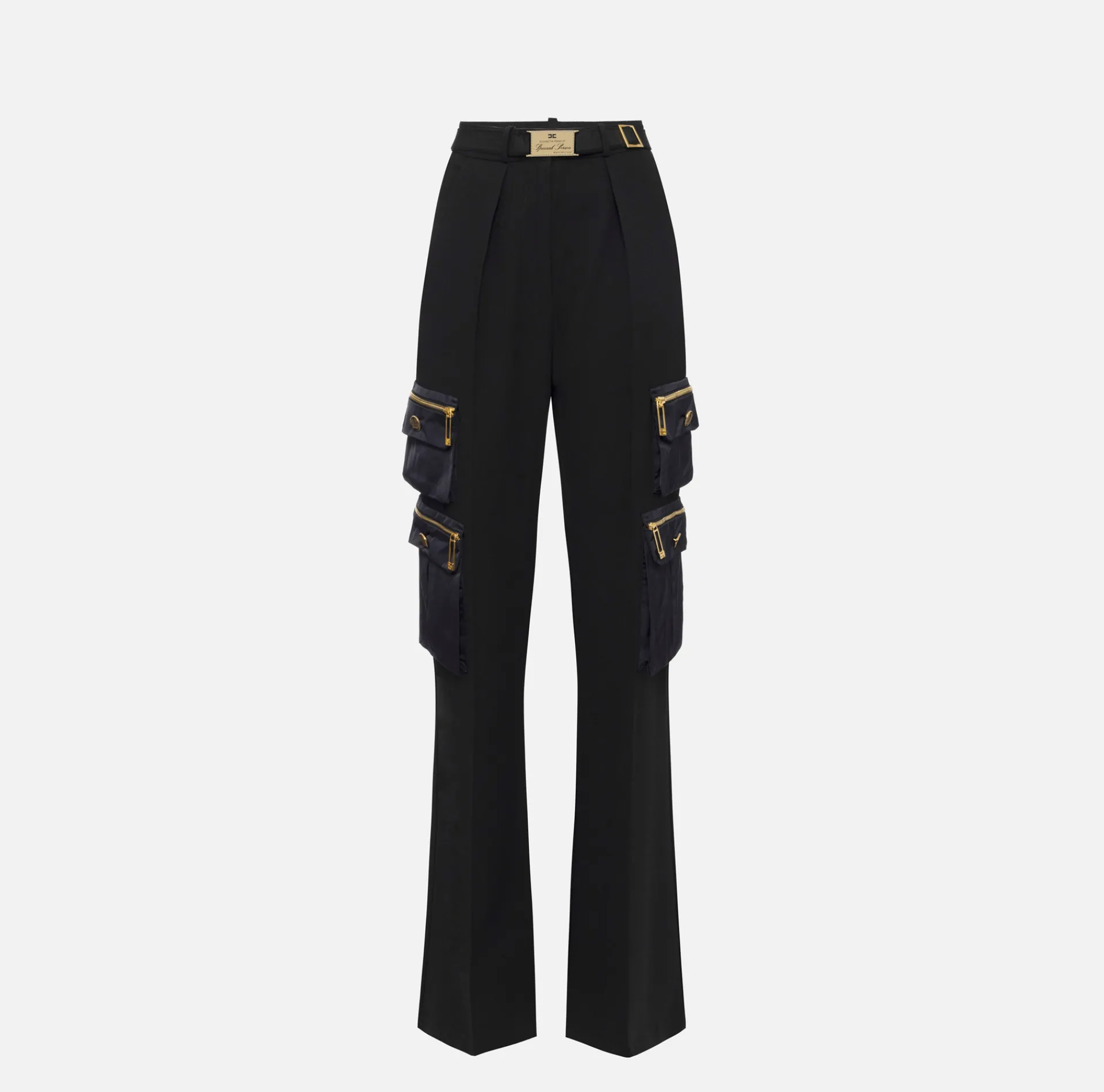 Elisabetta Franchi Trousers And Shorts|Straight trousers in crêpe fabric with pockets and belt Black
