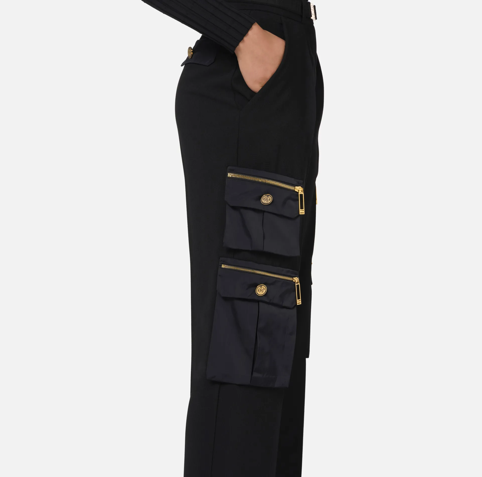 Elisabetta Franchi Trousers And Shorts|Straight trousers in crêpe fabric with pockets and belt Black