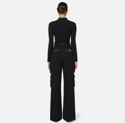Elisabetta Franchi Trousers And Shorts|Straight trousers in crêpe fabric with pockets and belt Black