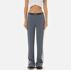 Elisabetta Franchi Trousers And Shorts|Straight trousers in crêpe fabric with side band Steel