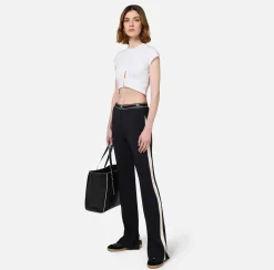 Elisabetta Franchi Trousers And Shorts|Straight trousers in crêpe fabric with side band Black