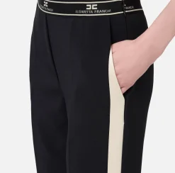 Elisabetta Franchi Trousers And Shorts|Straight trousers in crêpe fabric with side band Black